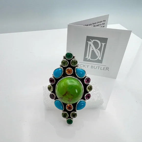🦋NICKY BUTLER RAJ LIMITED EDITION Sterling Silver Turquoise Multi Gem Ring SZ 9 - Picture 6 of 13